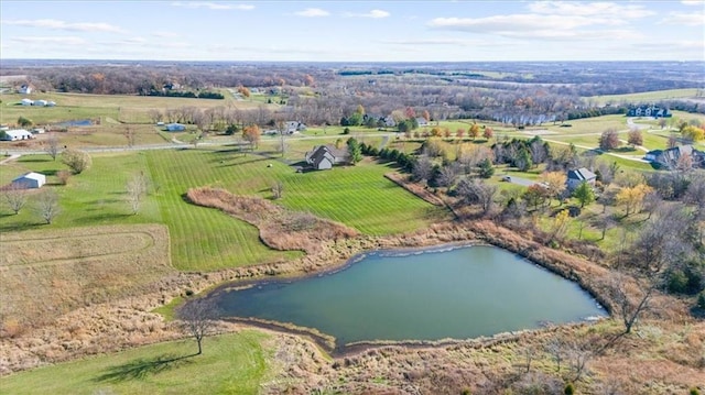 bird's eye view with a water view and a rural view