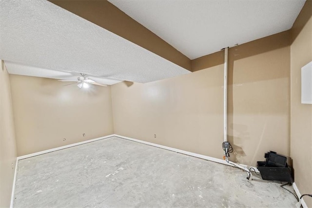 unfurnished room with ceiling fan and concrete floors