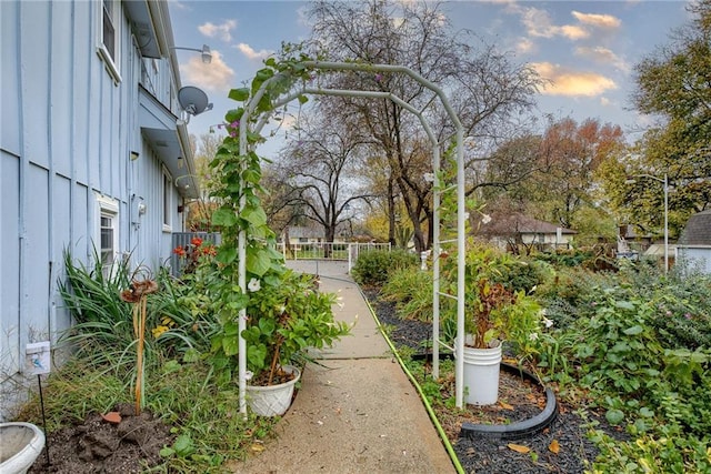 view of yard at dusk