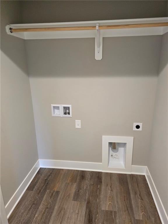 laundry area with hookup for a washing machine, hookup for an electric dryer, and dark hardwood / wood-style flooring