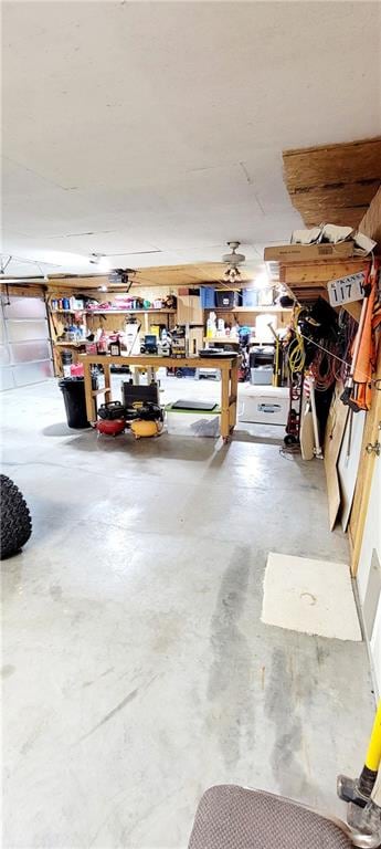 garage with a workshop area