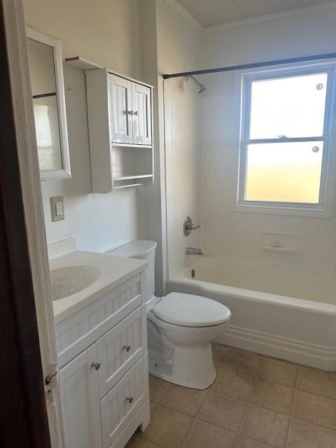 full bathroom with tile patterned floors, shower / bathing tub combination, vanity, and toilet