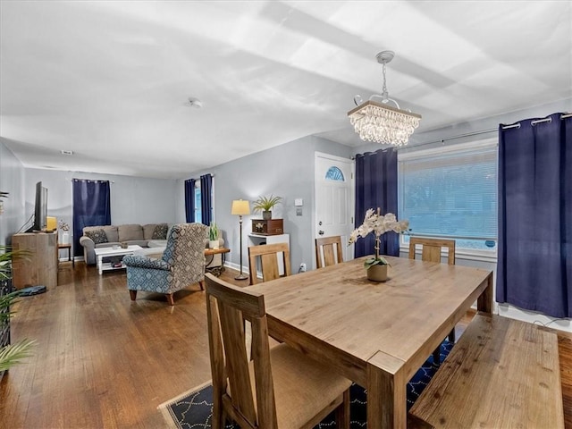 9317 Gillette St, Lenexa, KS 66215 - dining room featuring wood finished floors and a chandelier