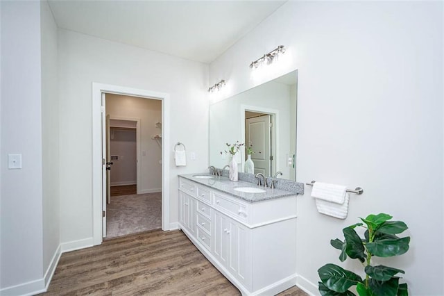 bathroom with vanity and wood-type flooring