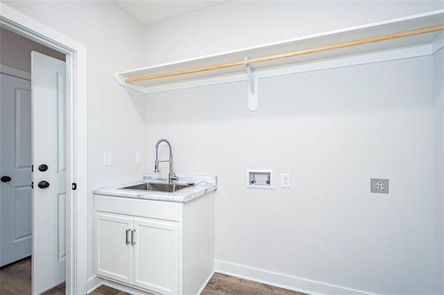 clothes washing area with washer hookup, sink, wood-type flooring, and electric dryer hookup