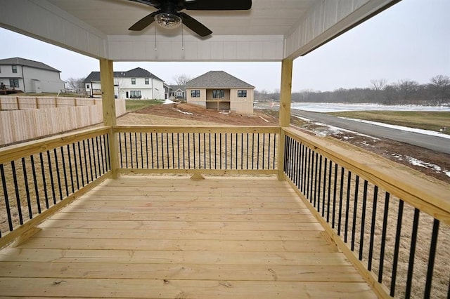 wooden deck with ceiling fan