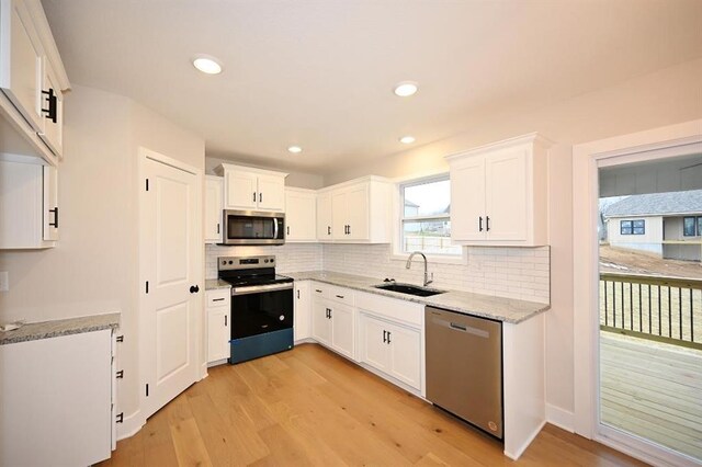 kitchen with white cabinetry, appliances with stainless steel finishes, and sink