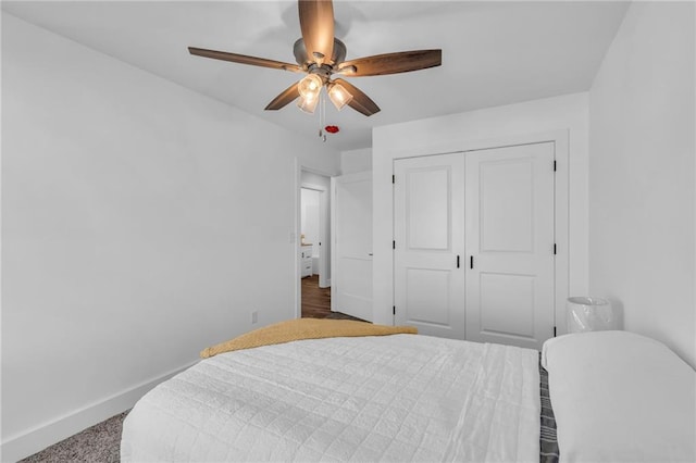 bedroom with a closet and ceiling fan