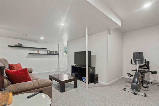 living room featuring light colored carpet