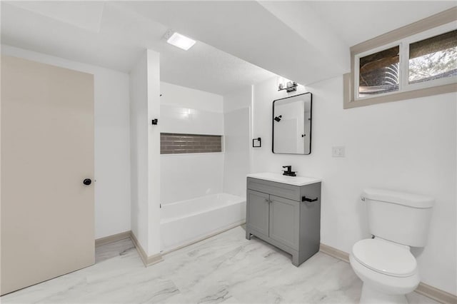 full bathroom featuring vanity, washtub / shower combination, and toilet