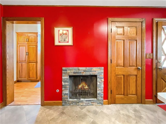 unfurnished living room with light hardwood / wood-style floors and a fireplace