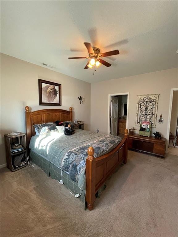 bedroom featuring carpet floors and ceiling fan