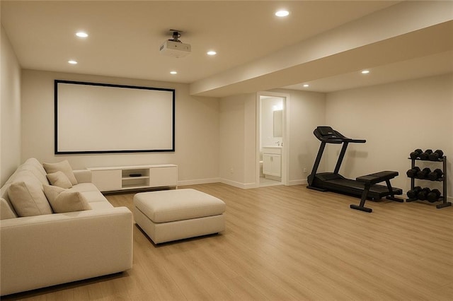 17012 E 38th Ter S, Independence, MO 64055 - home theater featuring light wood-type flooring and recessed lighting