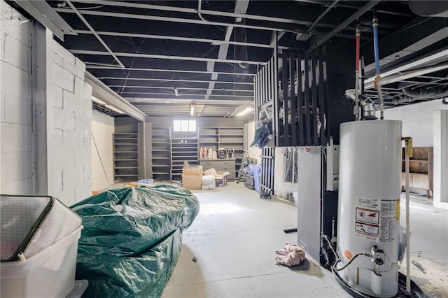 basement featuring gas water heater