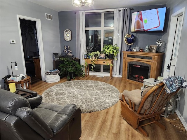 living room with wood-type flooring