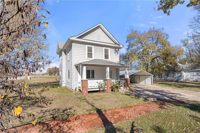 view of front of home featuring covered porch, a front lawn, and a carport