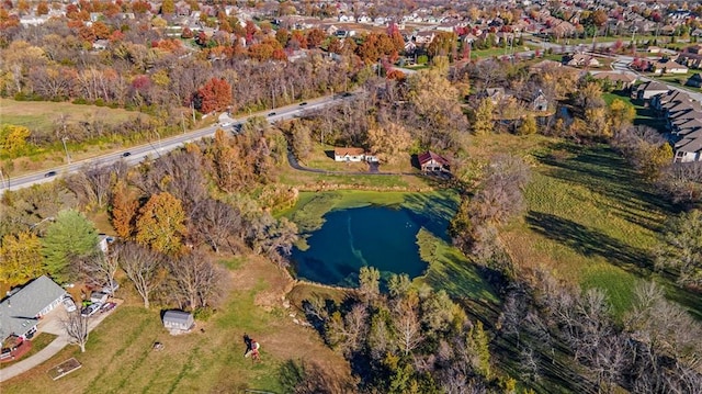 bird's eye view featuring a water view