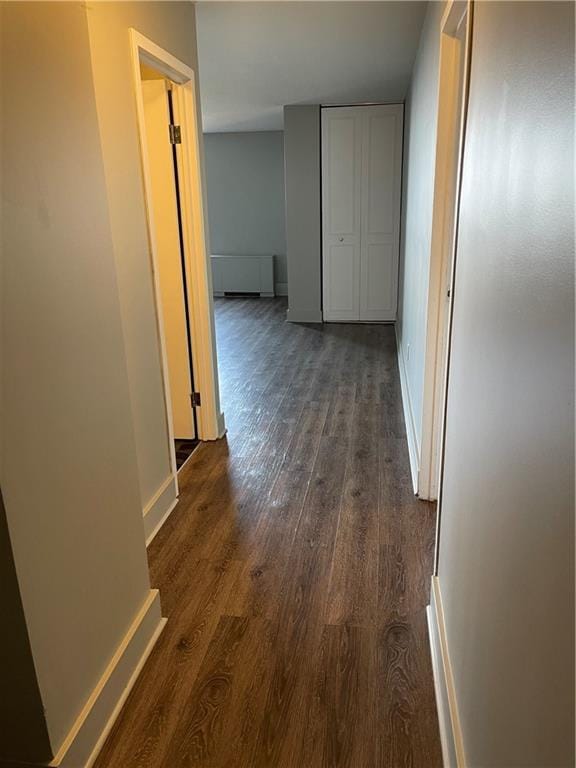 hallway featuring dark wood-type flooring