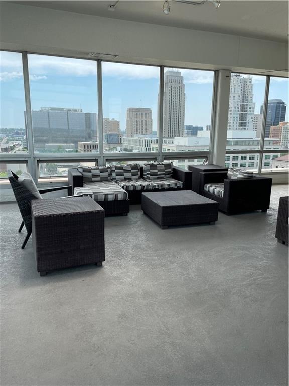 living room with concrete floors