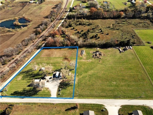371 SW 1201st Rd, Holden, MO 64040 - overview of rural landscape with property parcel outlined and a nearby body of water