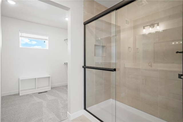 1933 SW Merryman Dr, Lees Summit, MO 64082 - bathroom featuring a stall shower, baseboards, and recessed lighting
