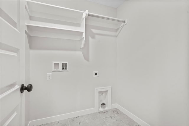 washroom with washer hookup and hookup for an electric dryer