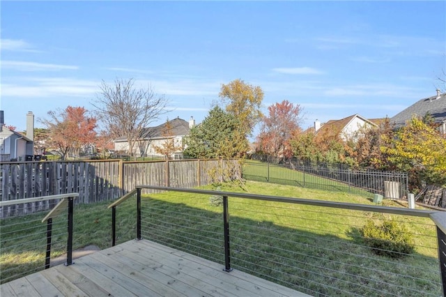 wooden terrace featuring a lawn