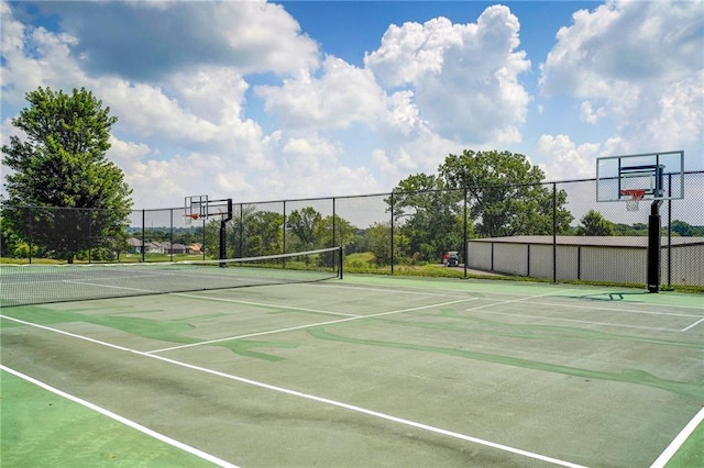 view of tennis court featuring basketball court