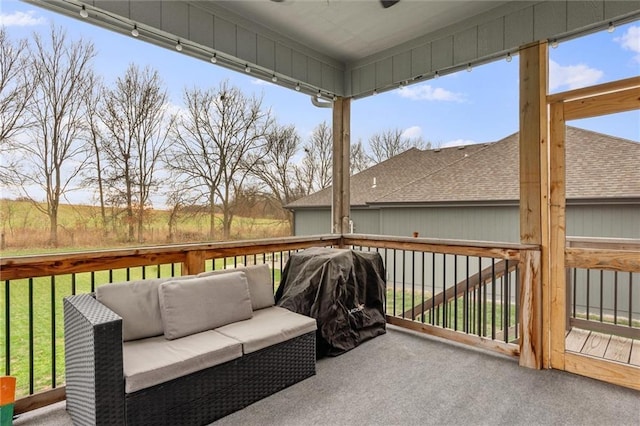 exterior space featuring a yard, grilling area, and outdoor lounge area