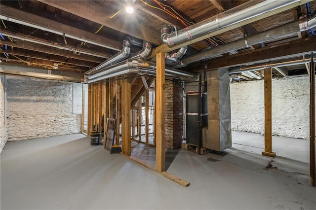 basement with heating unit