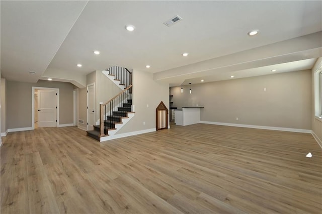 unfurnished living room featuring light hardwood / wood-style floors