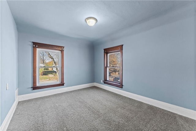 spare room featuring carpet flooring and a textured ceiling