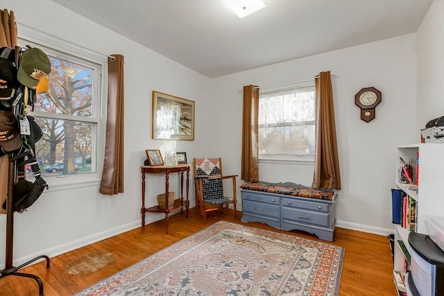 living area with light hardwood / wood-style flooring