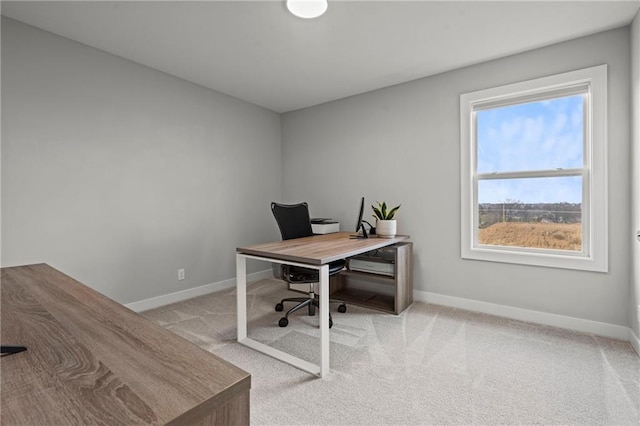 home office featuring light carpet