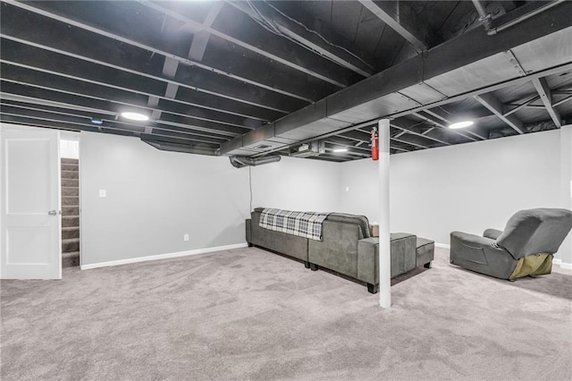 basement with carpet floors