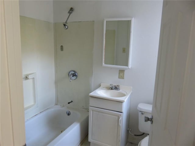 full bathroom with vanity, toilet, and washtub / shower combination