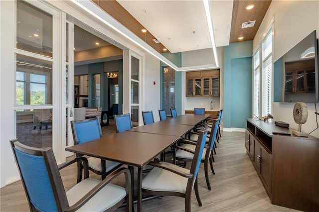 dining area with light wood-type flooring