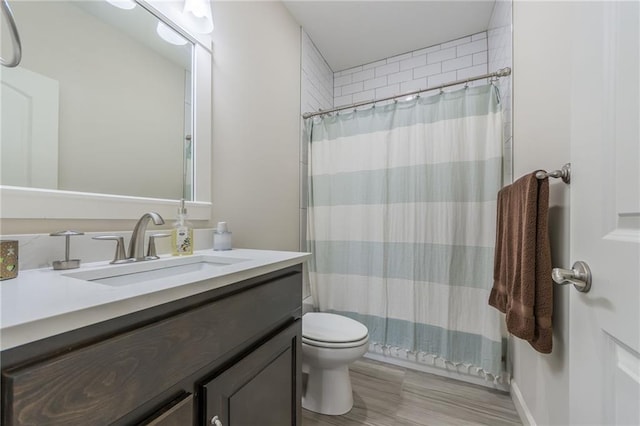 full bathroom featuring vanity, toilet, and shower / bathtub combination with curtain