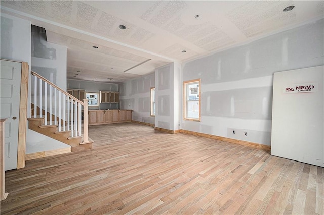 unfurnished living room featuring light hardwood / wood-style floors