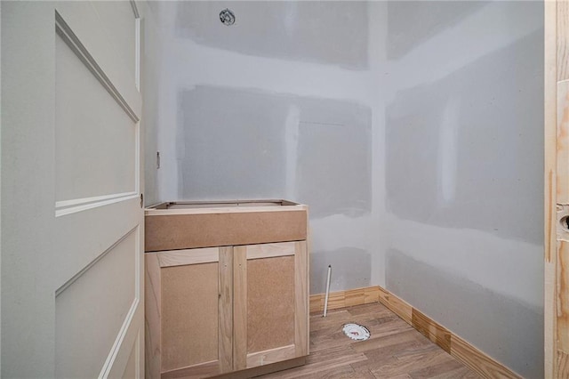 bathroom with hardwood / wood-style floors