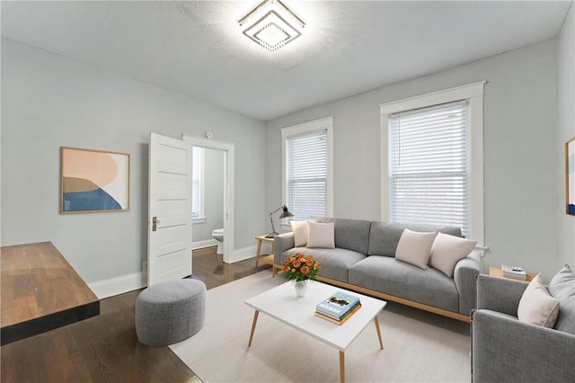 living room with dark wood-type flooring