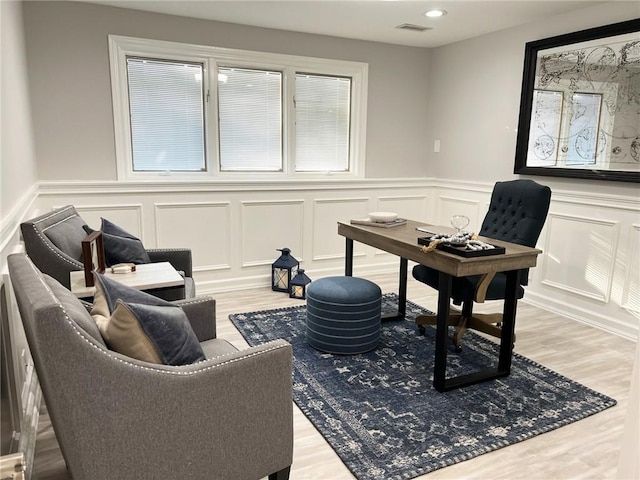 office space featuring light wood-type flooring