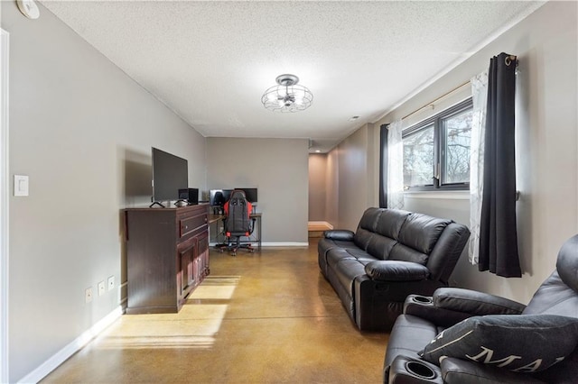 living room with a textured ceiling