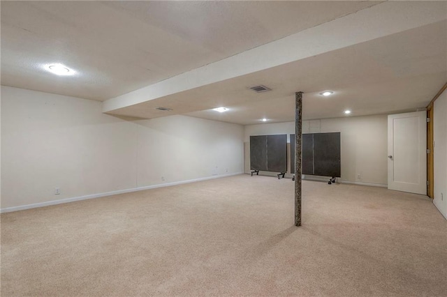 basement with light carpet