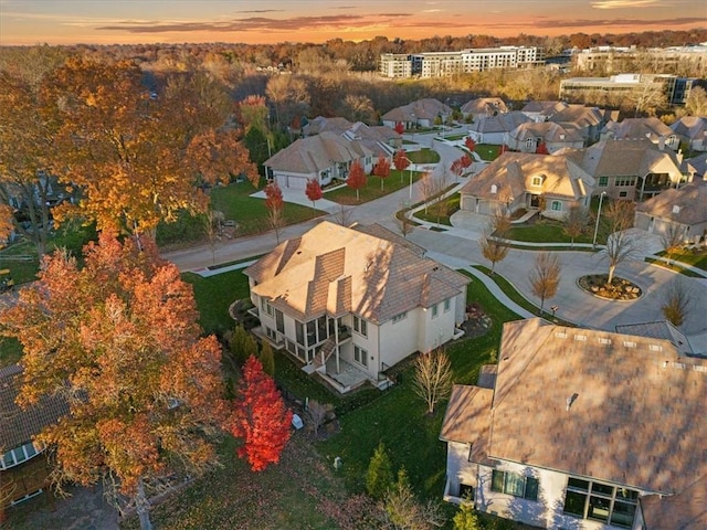 view of aerial view at dusk