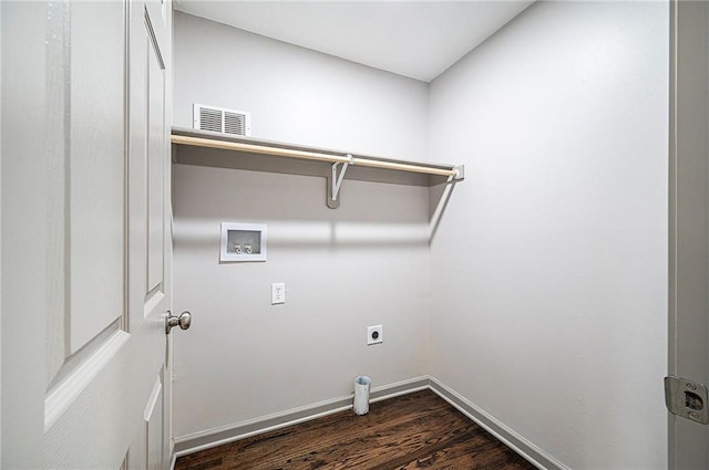 clothes washing area featuring hookup for a washing machine, dark hardwood / wood-style flooring, and hookup for an electric dryer