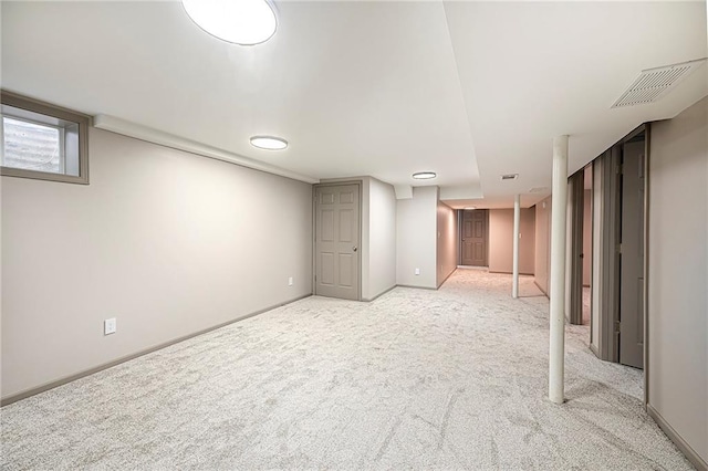 basement with light carpet