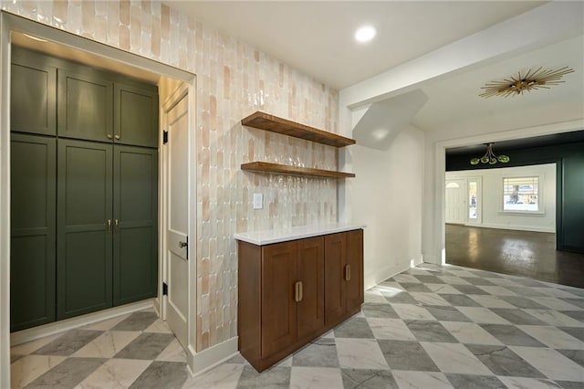 kitchen with green cabinets