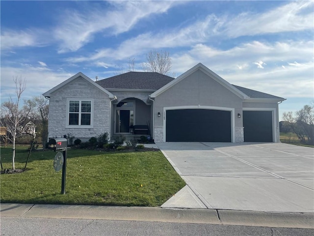 single story home with a front lawn and a garage