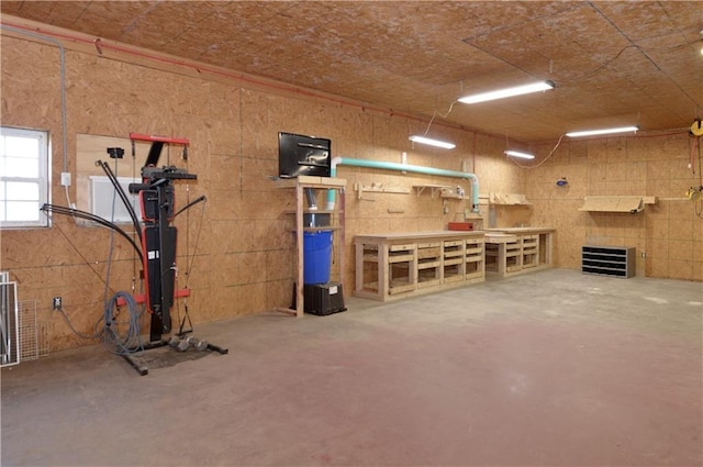 basement with a workshop area